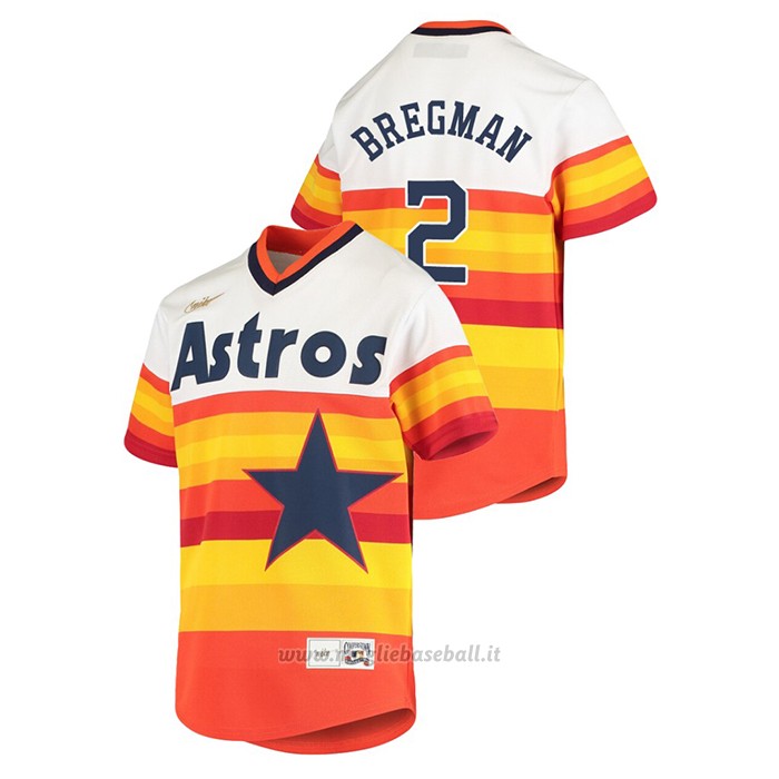 Maglia Baseball Bambino Houston Astros Alex Bregman Cooperstown Collection Primera Bianco Arancione